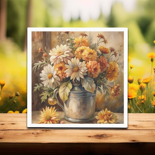 Bucket with Fall Floral   スタンダードカクテルナプキン