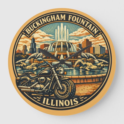 Buckingham Fountain Illinois Centennial Tribute ラージ壁時計 (正面)
