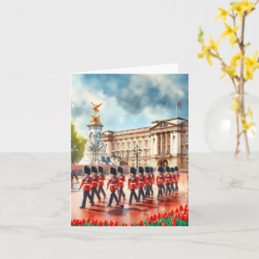 Buckingham Palace London England Watercolor カード (黄色い花)