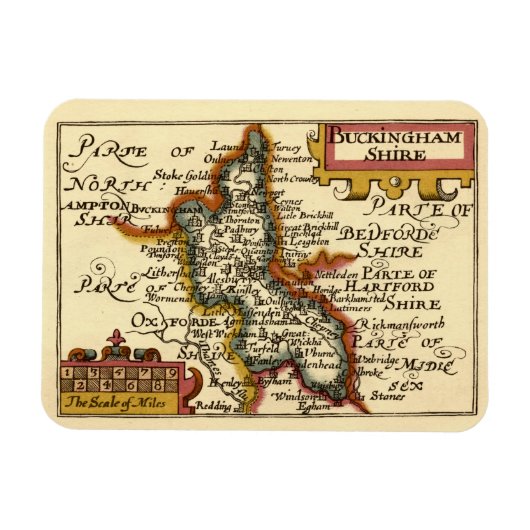 Buckinghamshire County England旧古物地図 マグネット (横)