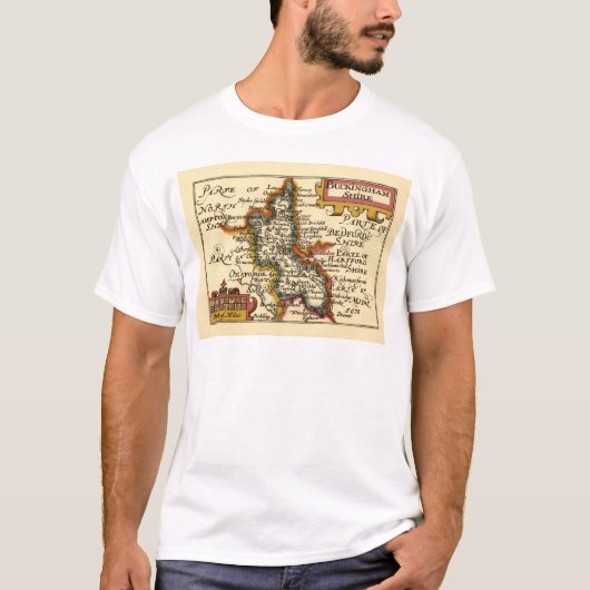 Buckinghamshire County England旧古物地図 Tシャツ (正面)