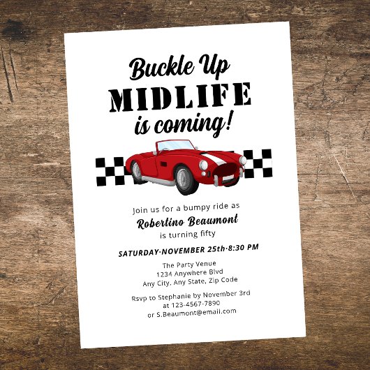 Buckle Up Funny Midlife Car 50th Birthday 招待状
