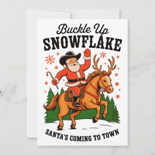 Buckle Up Snowflake Rodeo Cowboy Santa Christmas シーズンカード (正面)