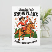 Buckle Up Snowflake Rodeo Cowboy Santa Christmas シーズンカード (スタンド正面)