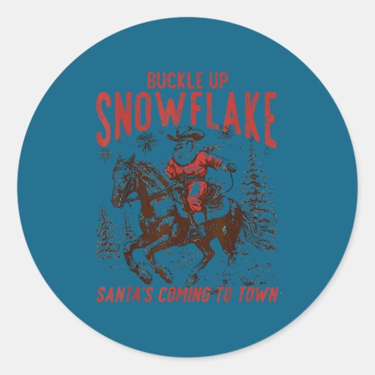 Buckle Up Snowflake Santa Cowboy Western Holiday C ラウンドシール (正面)