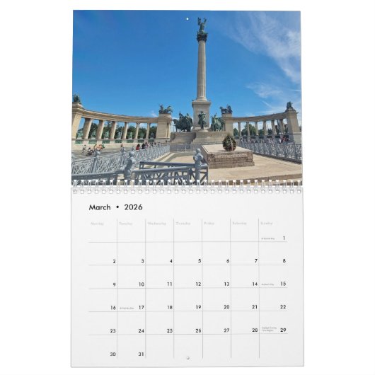 Budapest 2026 calendar カレンダー (3月 2026)