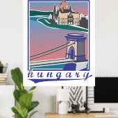 Budapest Chain Bridge, Vintage poster ポスター (ホームオフィス)