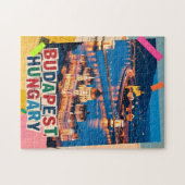 Budapest Hungary Night Cityscape Pop Art Collage ジグソーパズル (横)