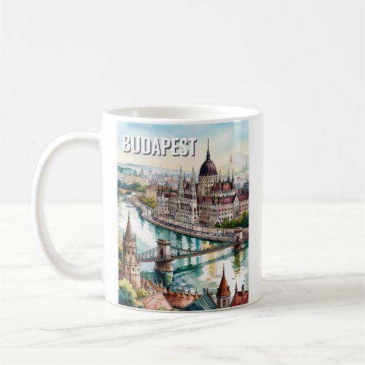 Budapest Hungary Parliament Danube River Skyline コーヒーマグカップ (左)