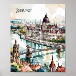 Budapest Hungary Parliament Danube River Skyline ポスター