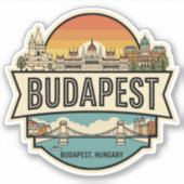 Budapest Hungary Skyline Retro Travel Badge  シール (正面)