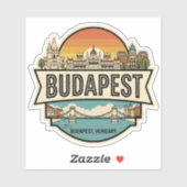 Budapest Hungary Skyline Retro Travel Badge シール (シート)