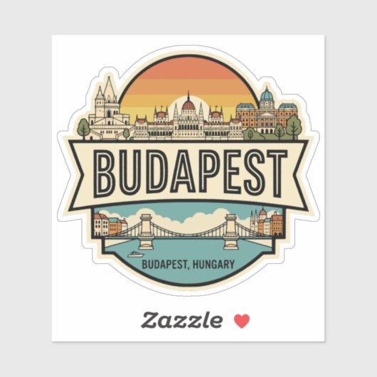 Budapest Hungary Skyline Retro Travel Badge  シール (シート)