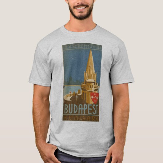 Budapest, Hungary, Vintage poster, retro t shirt, Tシャツ (正面)