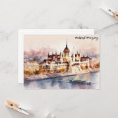 Budapest Hungary Watercolor Painting Panorama View カード (正面/裏面インサイチュ)