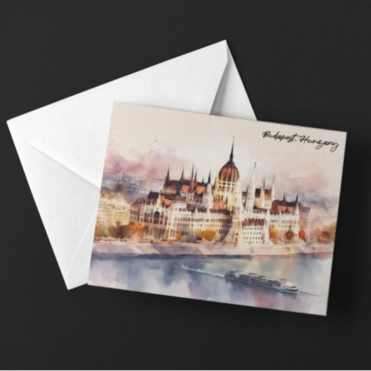 Budapest Hungary Watercolor Painting Panorama View ポストカード