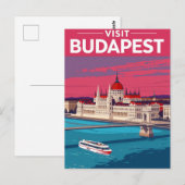 Budapest Parliament Retro Travel ポストカード (正面/裏面)
