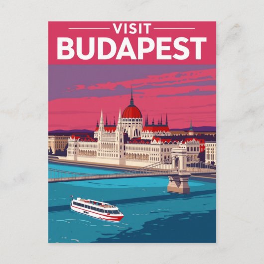 Budapest Parliament Retro Travel ポストカード (正面)