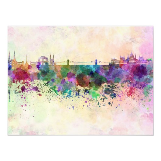 Budapest skyline in watercolor background フォトプリント (正面)