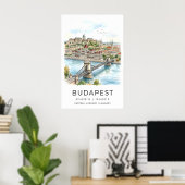 Budapest Wall Art Print Watercolor Cityscape ポスター (ホームオフィス)