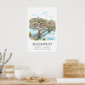 Budapest Wall Art Print Watercolor Cityscape ポスター (キッチン)