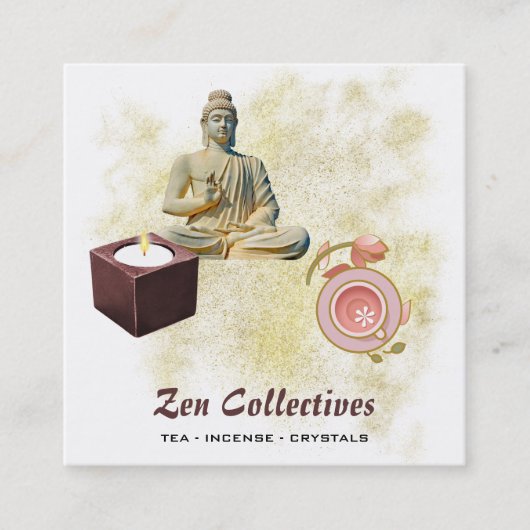 *~* Budda Zen Candle Lotus Tea金ゴールド スクエア名刺 (正面)