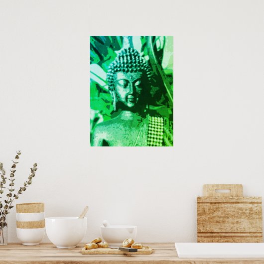 Buddha Bright Green Ombre Meditation Zen Art ポスター (キッチン)