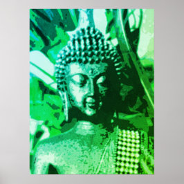 Buddha Bright Green Ombre Meditation Zen Art ポスター