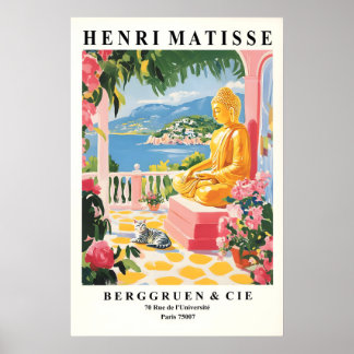 Buddha Cat Art Print Matisse Style Spiritual Wall ポスター