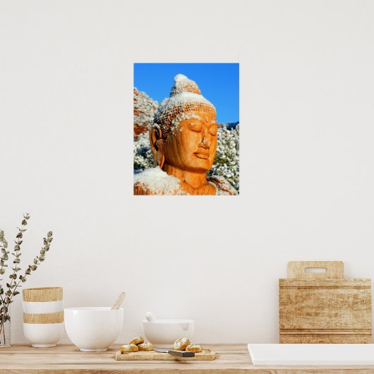 Buddha head in snow ポスター (キッチン)