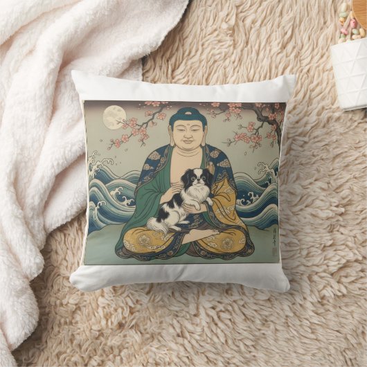 Buddha holding Japanese Chin クッション (ブランケット)