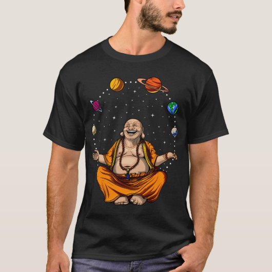 Buddha Juggling Space Planets Tシャツ (正面)