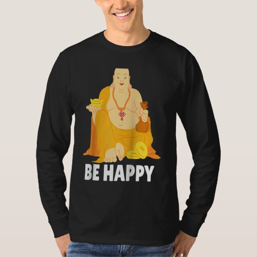 Buddha Monk Namaste Praying Pray Smile Happy Laugh Tシャツ (正面)
