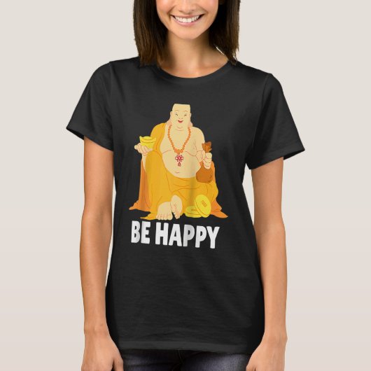 Buddha Monk Namaste Praying Pray Smile Happy Laugh Tシャツ (正面)