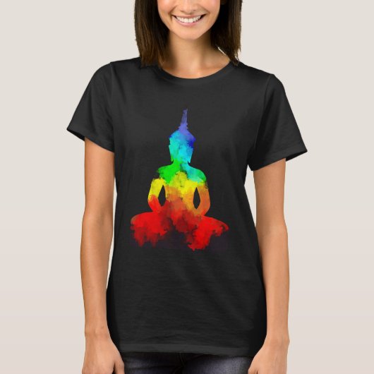 Buddha Rainbow Love Yoga Pose T Namaste Tシャツ (正面)