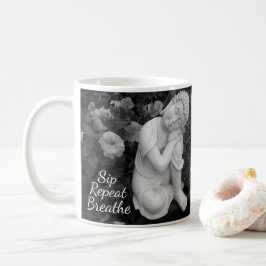 Buddha Sip Breathe Repeat ブラックホワイト アファメーション コーヒーマグカップ