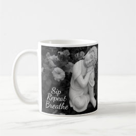 Buddha Sip Breathe Repeat ブラックホワイト アファメーション コーヒーマグカップ