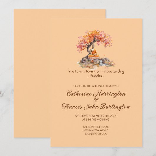 Buddha Under A Tree Buddhist Wedding Ceremony  招待状 (正面/裏面)