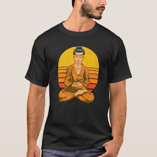 Buddhism Spiritual Meditation Buddhist Retro Sunse Tシャツ (正面)