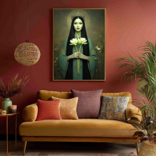 Buddhist Goddess Green Tara Minimalistic Painting ポスター