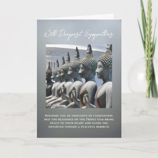 Buddhist Sympathy Card with Peaceful Buddha Statue カード (正面)