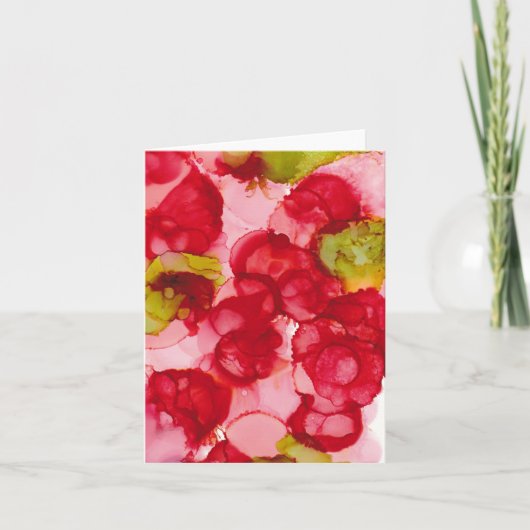 "Budding Red" – アルコールインクアートプリント カード (正面)