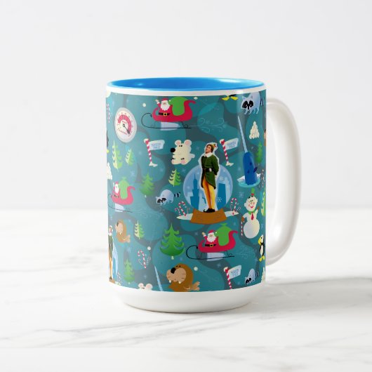 Buddy the Elf and Characters Teal Pattern ツートーンマグカップ (正面右)