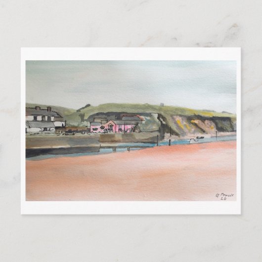 Bude Cornwall Landscape – 水彩コーストアルト ポストカード (正面)