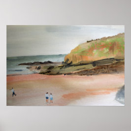 Bude Cornwall UK Seaside Watercolor Landscape ポスター