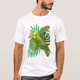 Budgerigar with leaves tシャツ