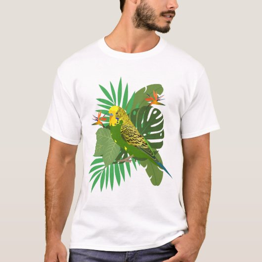 Budgerigar with leaves tシャツ (正面)
