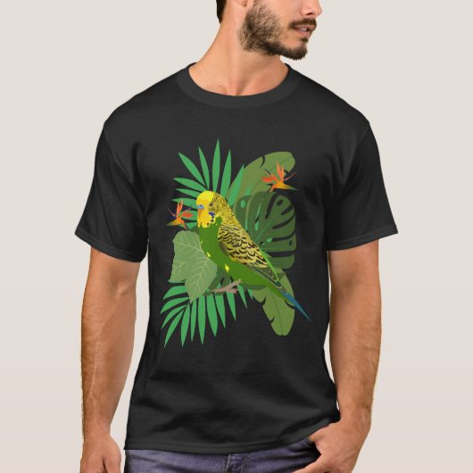 Budgerigar with leaves tシャツ (正面)