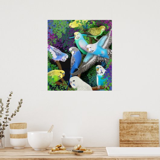 Budgerigars in Ferders Poster ポスター (キッチン)