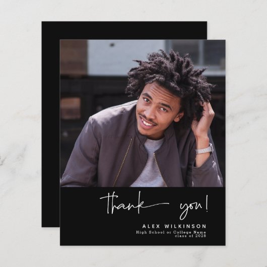 BUDGETおもしろいスクリプトミニマル写真サンキューカード (正面/裏面)